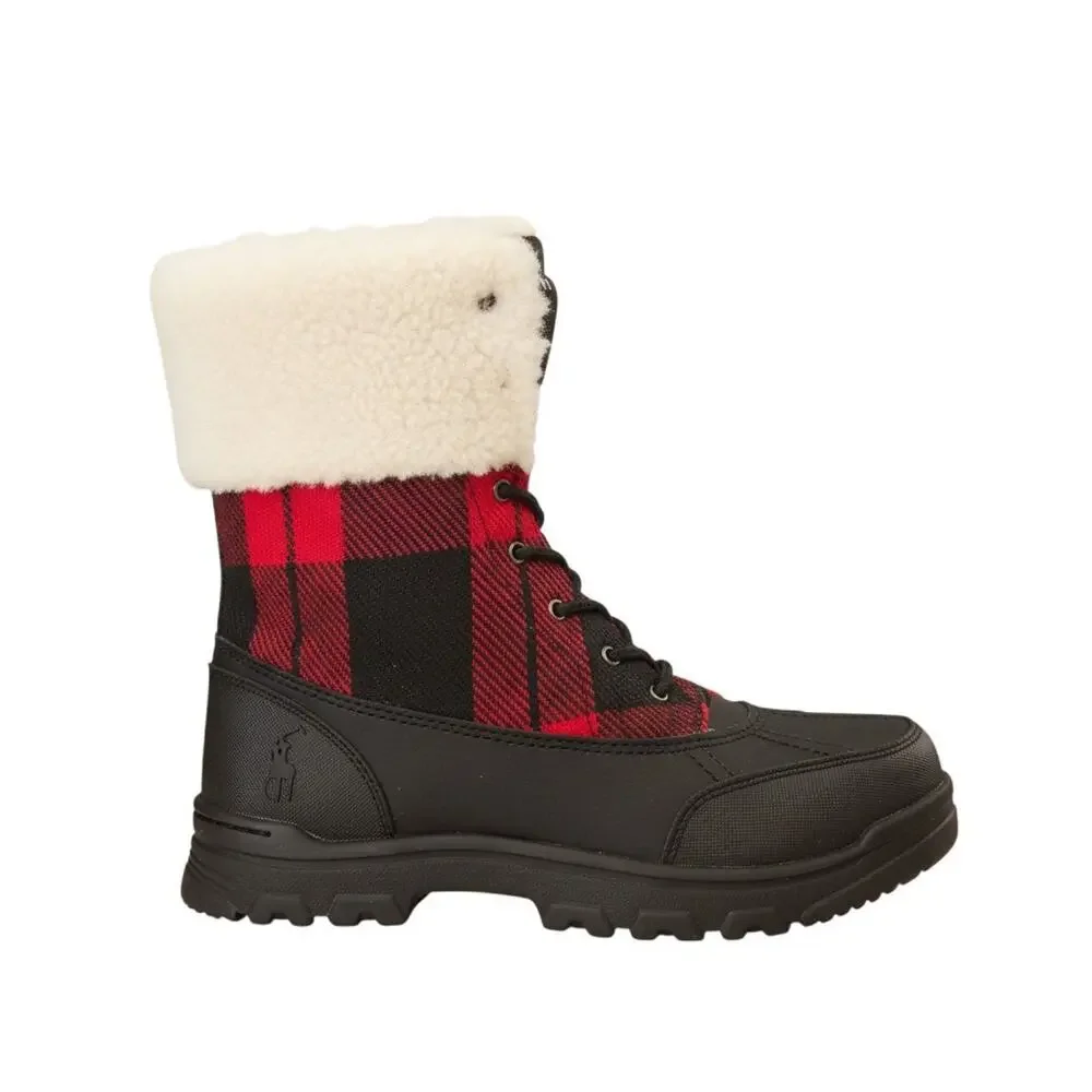 Polo Ralph Lauren Boots Size Women's 8.5 Boys 6.5 Quinta Plaid Sheep Shearling